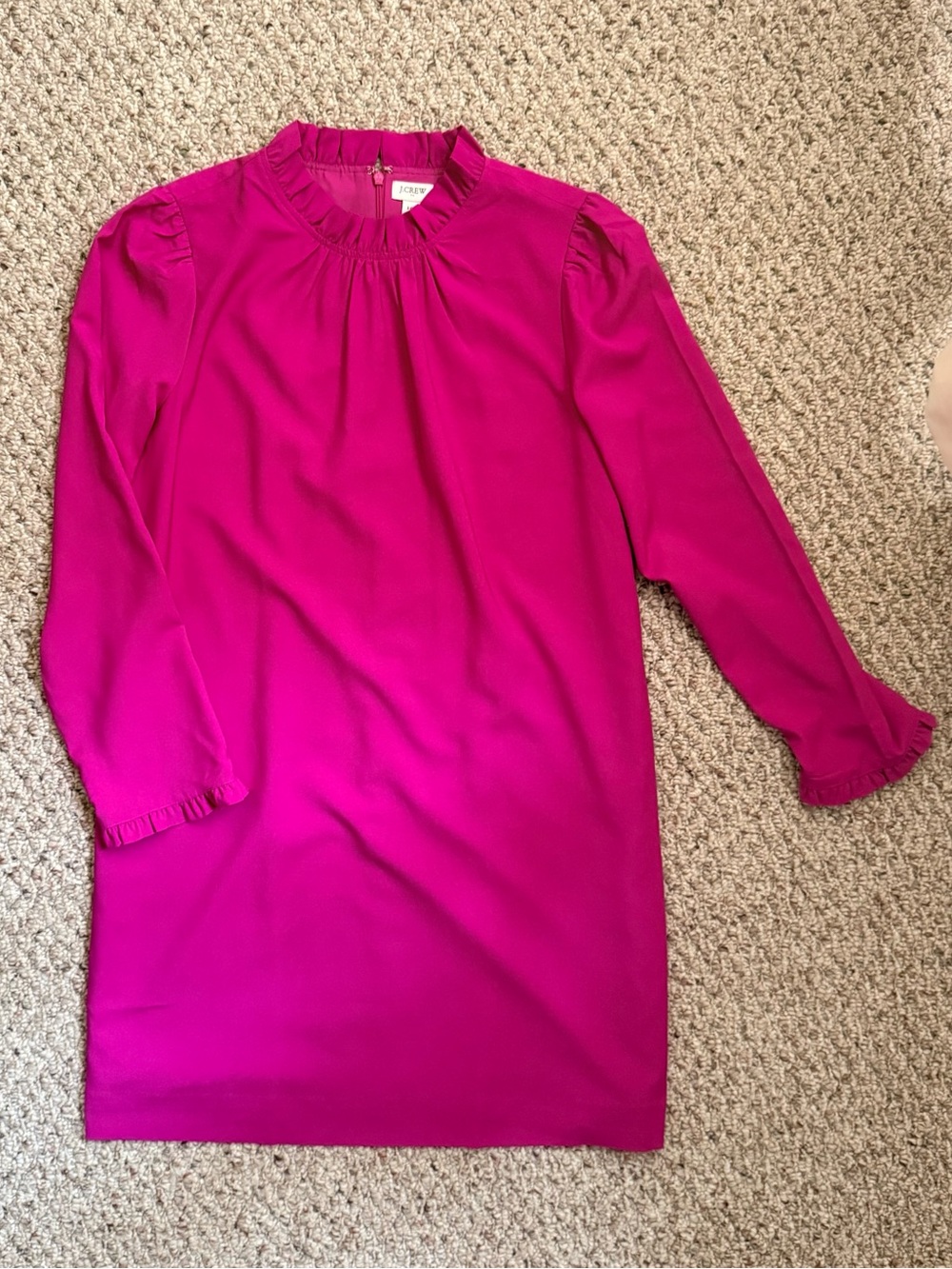 J. Crew Ruffle Mock Neck Bright Fuchsia Shift Dress Size 10